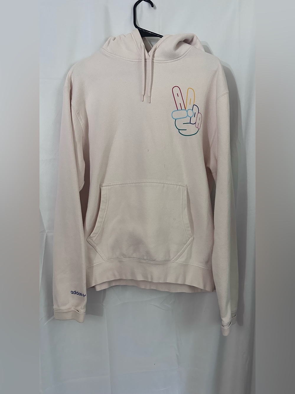 adidas Pale Pink Hoodie with Peace Sign